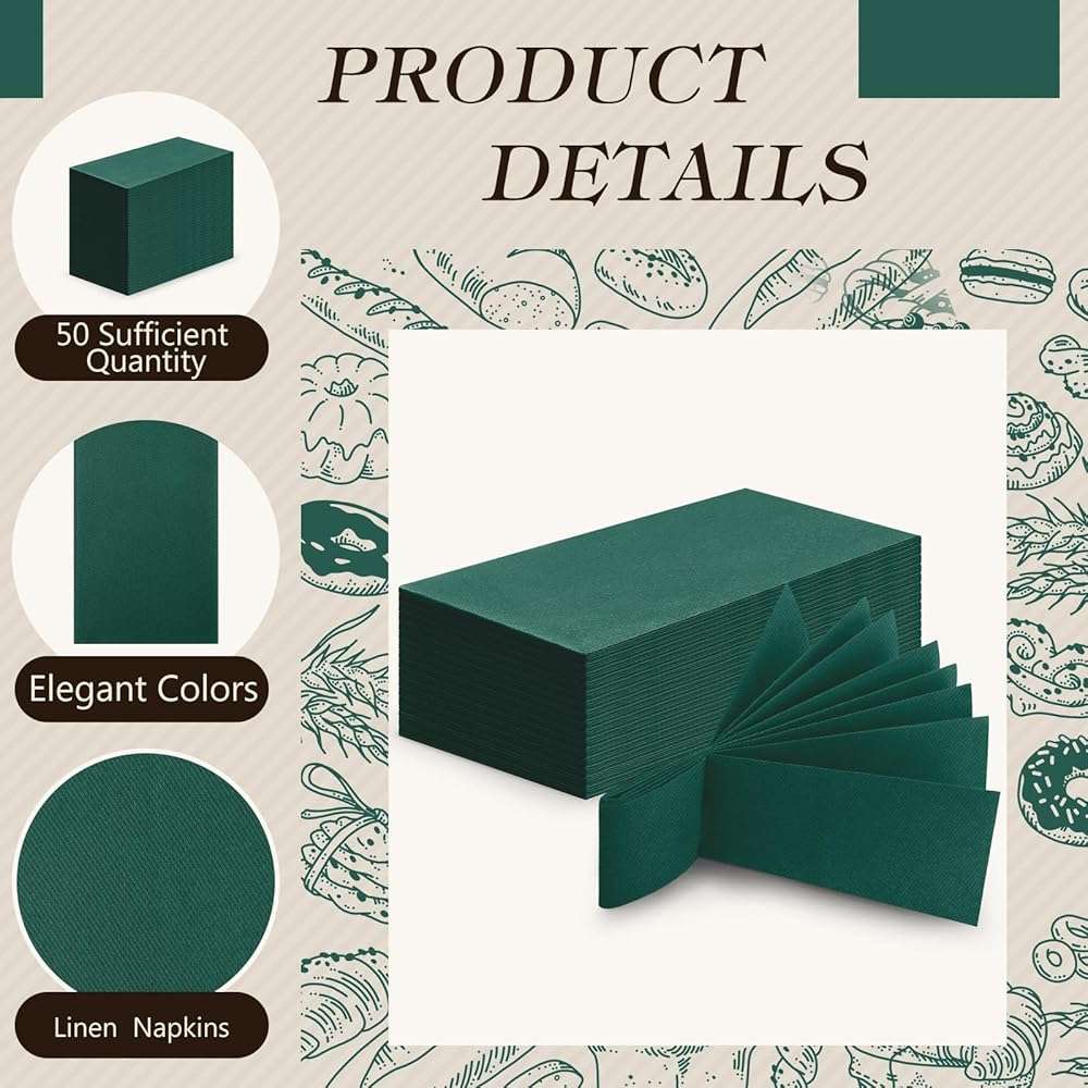 Qilery 50 Pcs Linen Feel Disposable Dinner Napkins Decorative Paper Napkin 17"x12" Bulk Colored Soft Paper Hand Towels Absorbent for Guest Kitchen Wedding Party(Green) - Image 3