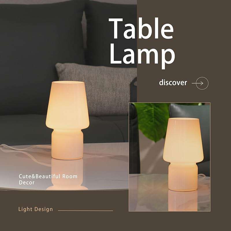 SUREYOND Mushroom Lamp,Mother's Day Gifts,Small Table Lamp,Cute Nightstand Kitchen Mini Lamp,Glass Table Lamp,Suitable for Bedrooms, Kitchens, Living Rooms, Bedside, Girl Gifts（White） - Image 5