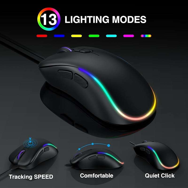 SABLUTE KM21Pro Wired Keyboard and Mouse Combo, 4X Larger Print Backlit Keys, Palm Rest, Ergonomic Design, USB Plug & Play for Windows PC Laptop, Ideal for Seniors, Students, Home & Office - Image 5