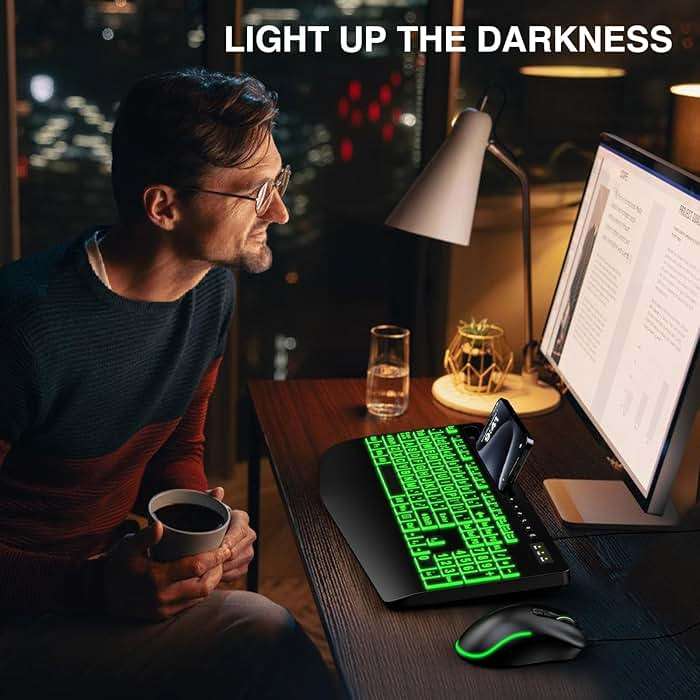 SABLUTE KM21Pro Wired Keyboard and Mouse Combo, 4X Larger Print Backlit Keys, Palm Rest, Ergonomic Design, USB Plug & Play for Windows PC Laptop, Ideal for Seniors, Students, Home & Office - Image 8