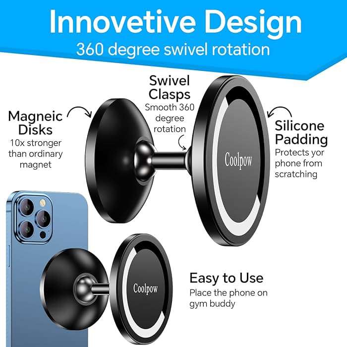 Gym Magnetic Phone Holder Mount for MagSafe【All Metal】Dual Magnetic Phone Holder for Gym Accessories Attach to Metal Surface, Gym Phone Holder Magnet for iPhone 16 15 14 13 Pro Max Gift for Men Women - Image 7