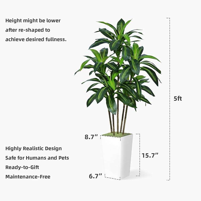 ASTIDY Artificial Dracaena Tree 5FT - Faux Tree with White Tall Planter - Fake Tropical Yucca Floor Plant in Pot - Artificial Silk Tree for Home Office Living Room Decor Indoor - Image 3