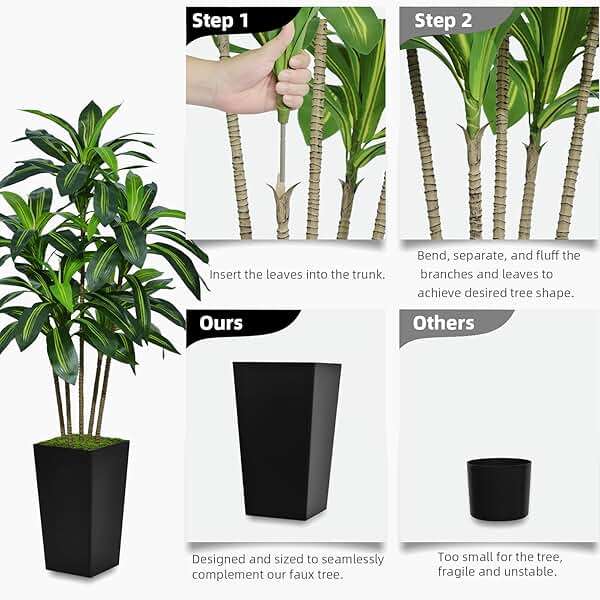 ASTIDY Artificial Dracaena Tree 5FT - Faux Tree with White Tall Planter - Fake Tropical Yucca Floor Plant in Pot - Artificial Silk Tree for Home Office Living Room Decor Indoor - Image 6