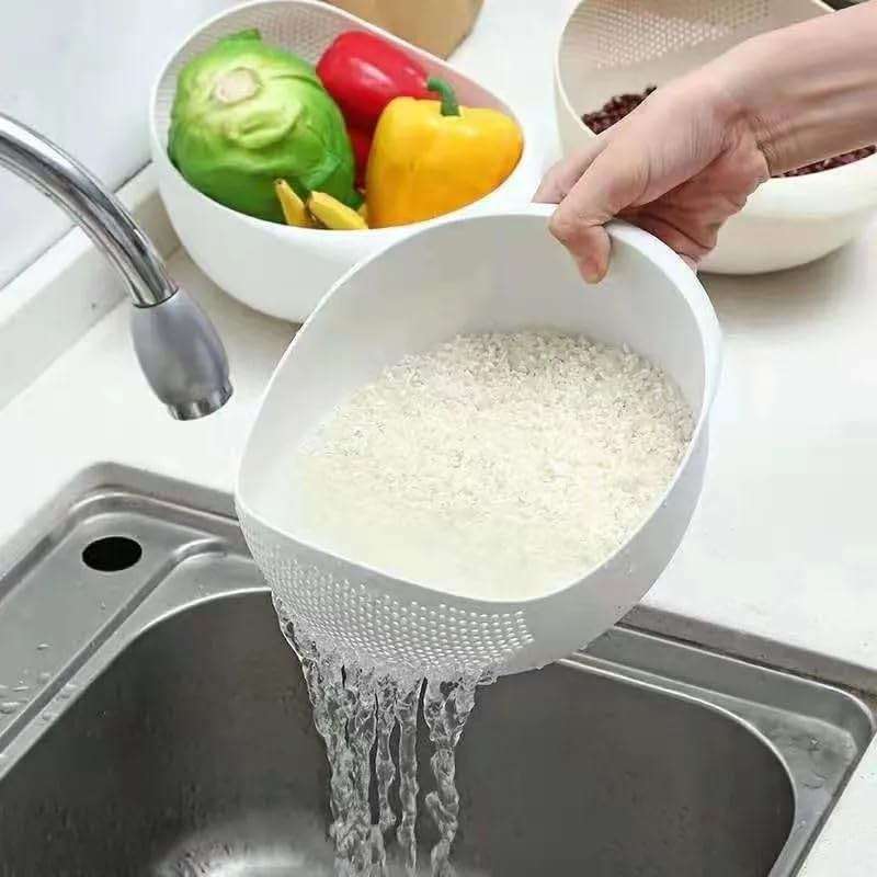 Rice Sieve Plastic Colander Kitchen Drain Basket with Handles Rice Bowl Strainer Strainer Basket Sink Drain Kitchen Tools (pink) - Image 2