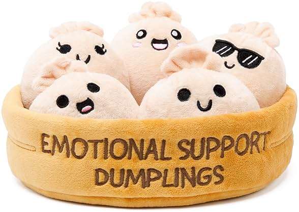 Emotional Support Dumplings by Relatable, Cuddly Stuffed Animals and Toys, Squishy Toys and Plushies, Great Gift Ideas for Loved Ones of All Ages, Includes 5 Plushies with Carrying Basket - Image 1