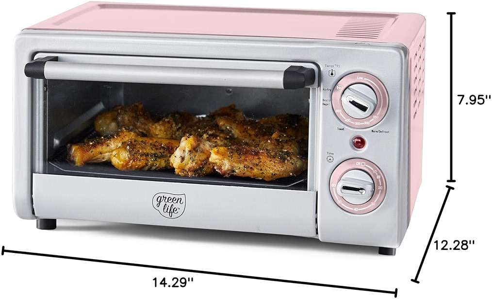 GreenLife Countertop Toaster Oven Air Fryer Stainless Steel, Healthy Ceramic Nonstick, PFAS Free, Tray & Basket, Bake, Broil, Reheat, Adjustable Temp & Time Control, Auto Shutoff, Pink - Image 2
