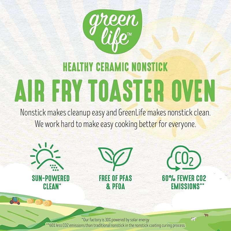 GreenLife Countertop Toaster Oven Air Fryer Stainless Steel, Healthy Ceramic Nonstick, PFAS Free, Tray & Basket, Bake, Broil, Reheat, Adjustable Temp & Time Control, Auto Shutoff, Pink - Image 5