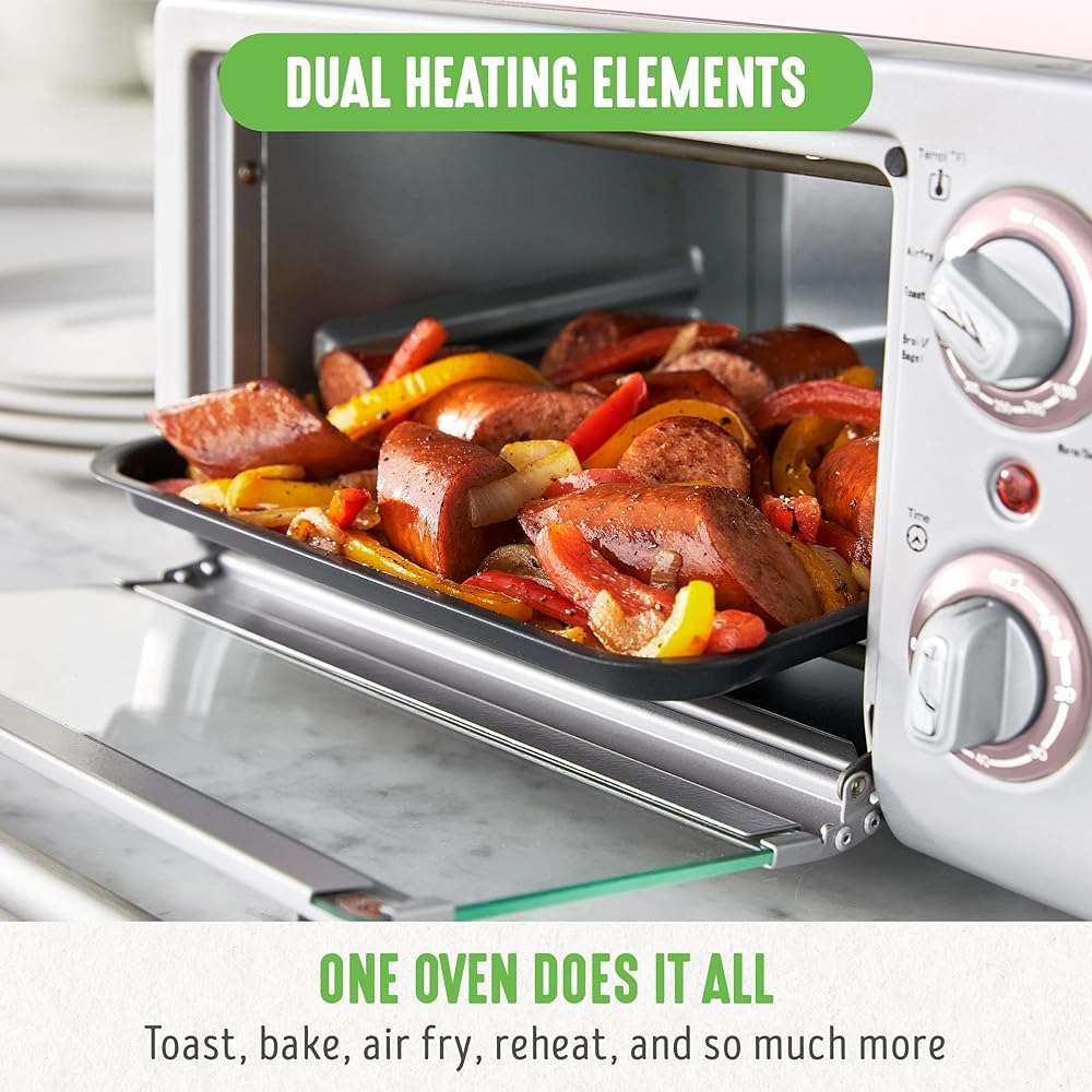 GreenLife Countertop Toaster Oven Air Fryer Stainless Steel, Healthy Ceramic Nonstick, PFAS Free, Tray & Basket, Bake, Broil, Reheat, Adjustable Temp & Time Control, Auto Shutoff, Pink - Image 6