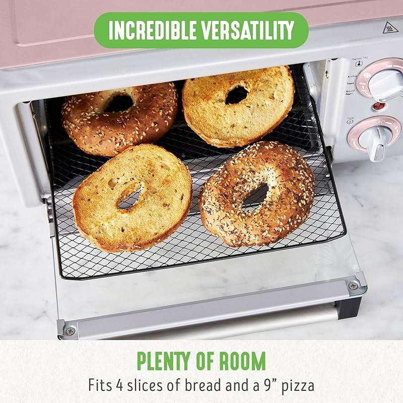 GreenLife Countertop Toaster Oven Air Fryer Stainless Steel, Healthy Ceramic Nonstick, PFAS Free, Tray & Basket, Bake, Broil, Reheat, Adjustable Temp & Time Control, Auto Shutoff, Pink - Image 7