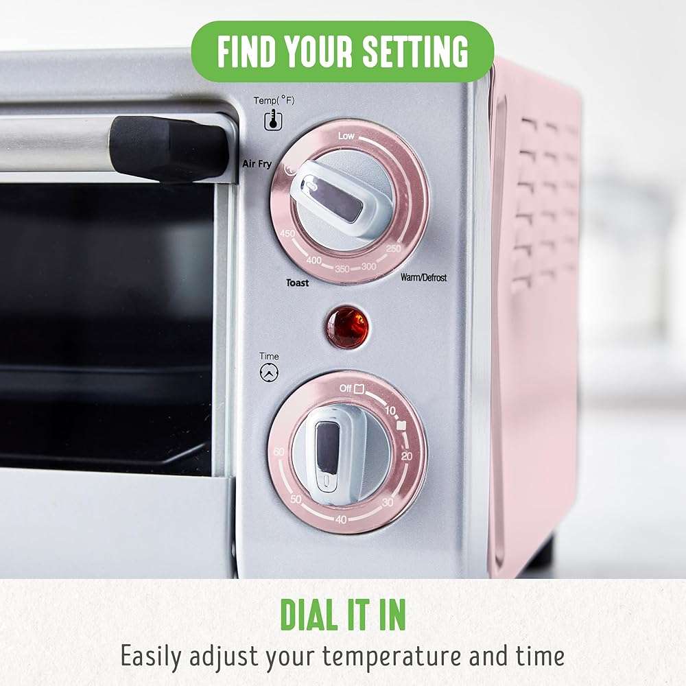 GreenLife Countertop Toaster Oven Air Fryer Stainless Steel, Healthy Ceramic Nonstick, PFAS Free, Tray & Basket, Bake, Broil, Reheat, Adjustable Temp & Time Control, Auto Shutoff, Pink - Image 8
