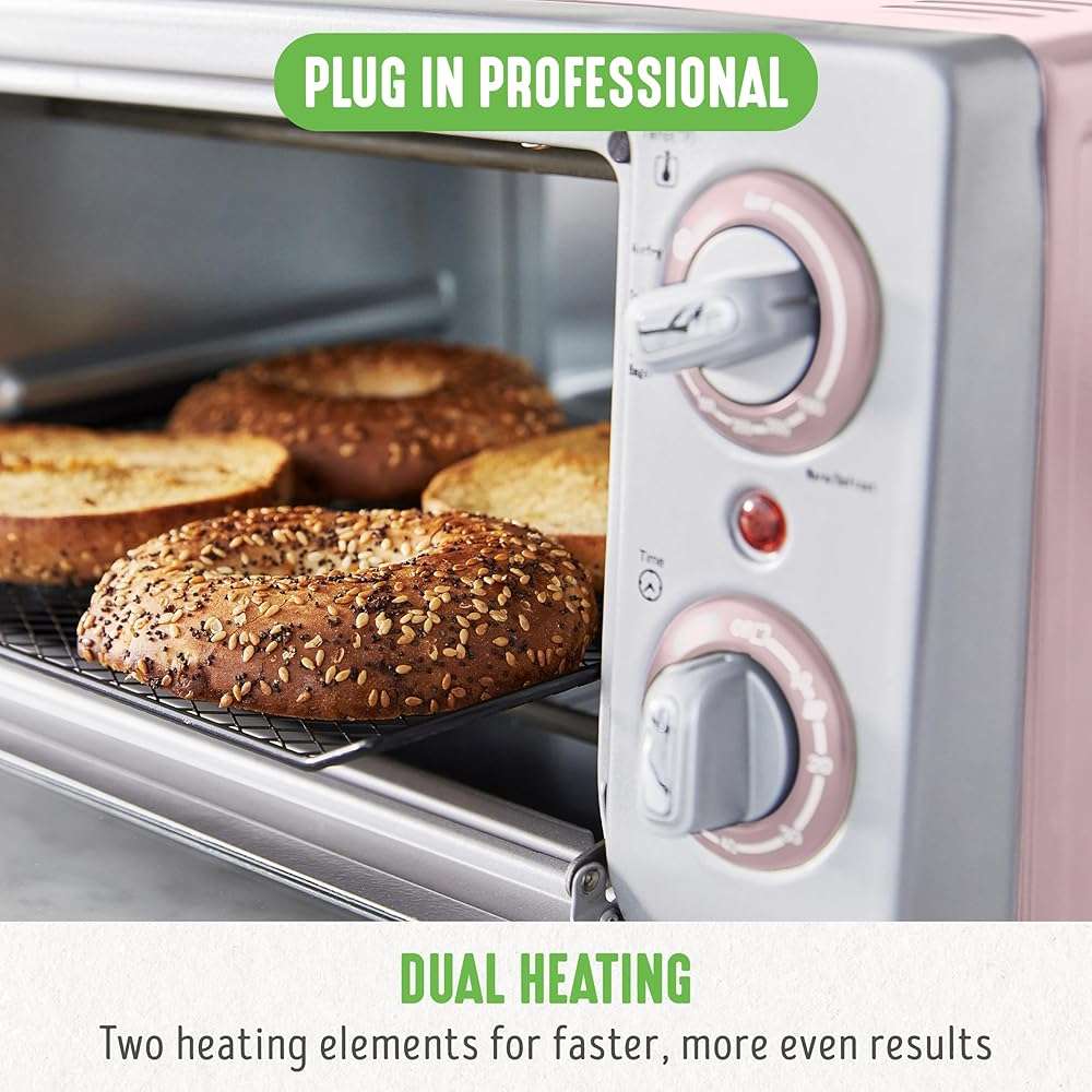 GreenLife Countertop Toaster Oven Air Fryer Stainless Steel, Healthy Ceramic Nonstick, PFAS Free, Tray & Basket, Bake, Broil, Reheat, Adjustable Temp & Time Control, Auto Shutoff, Pink - Image 9