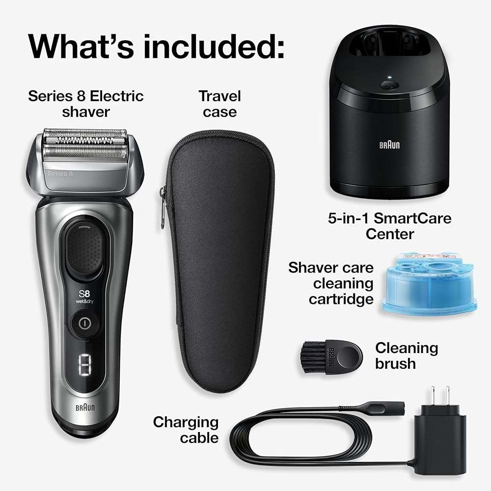 Braun Series 8 8567cc Electric Razor for Men, 4+1 Shaving Elements & Precision Long Hair Trimmer, 5in1 SmartCare Center, Close & Gentle Even on Dense Beards, Wet & Dry Electric Razor, 60min Runtime - Image 2