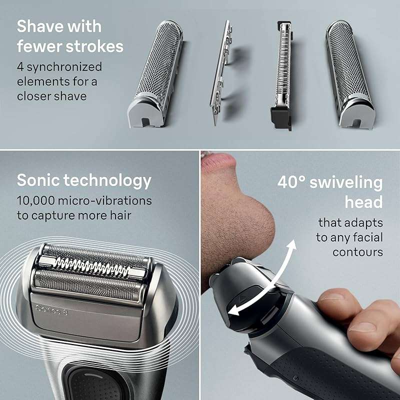 Braun Series 8 8567cc Electric Razor for Men, 4+1 Shaving Elements & Precision Long Hair Trimmer, 5in1 SmartCare Center, Close & Gentle Even on Dense Beards, Wet & Dry Electric Razor, 60min Runtime - Image 4