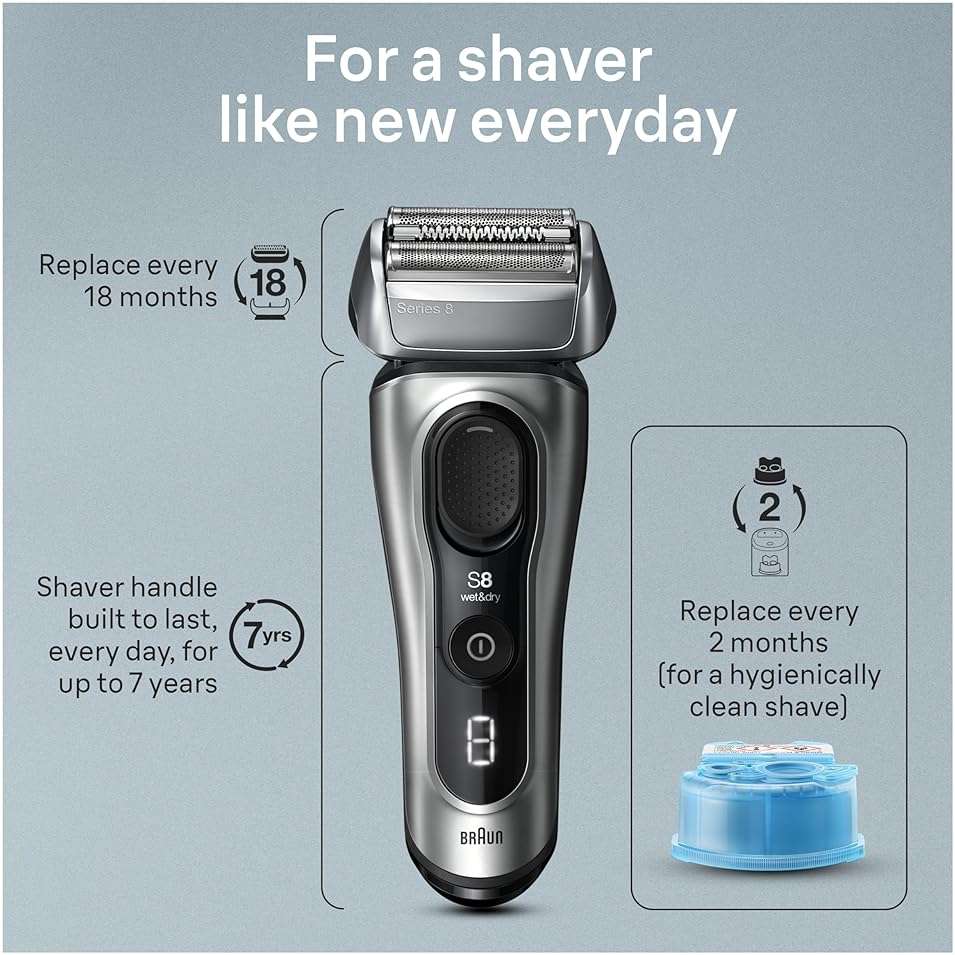 Braun Series 8 8567cc Electric Razor for Men, 4+1 Shaving Elements & Precision Long Hair Trimmer, 5in1 SmartCare Center, Close & Gentle Even on Dense Beards, Wet & Dry Electric Razor, 60min Runtime - Image 6