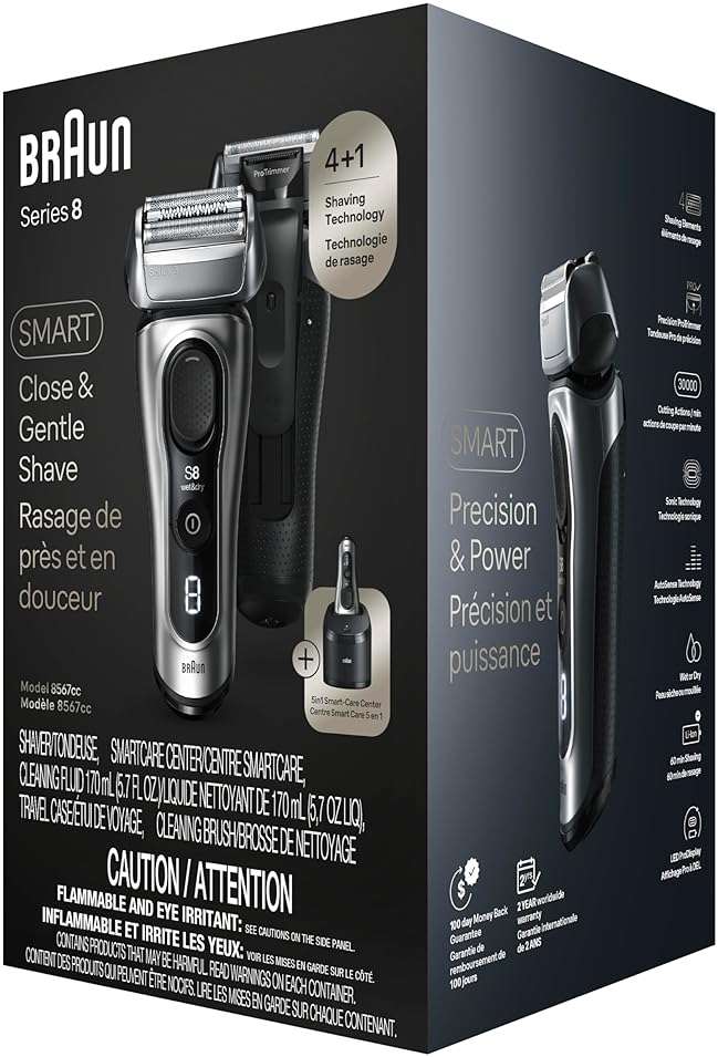 Braun Series 8 8567cc Electric Razor for Men, 4+1 Shaving Elements & Precision Long Hair Trimmer, 5in1 SmartCare Center, Close & Gentle Even on Dense Beards, Wet & Dry Electric Razor, 60min Runtime - Image 9