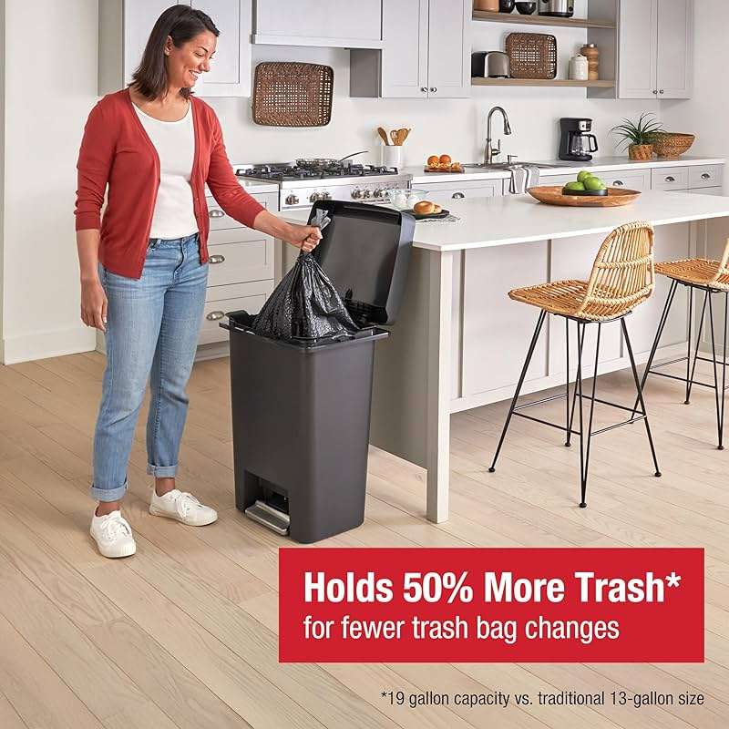 Rubbermaid High-Capacity Step-On Trash Can, 19 Gallon, Single or Dual Stream Trash or Recycling, Charcoal, Stainless-Steel Pedal, for Home/Kitchen/Garage/Apartment - Image 2