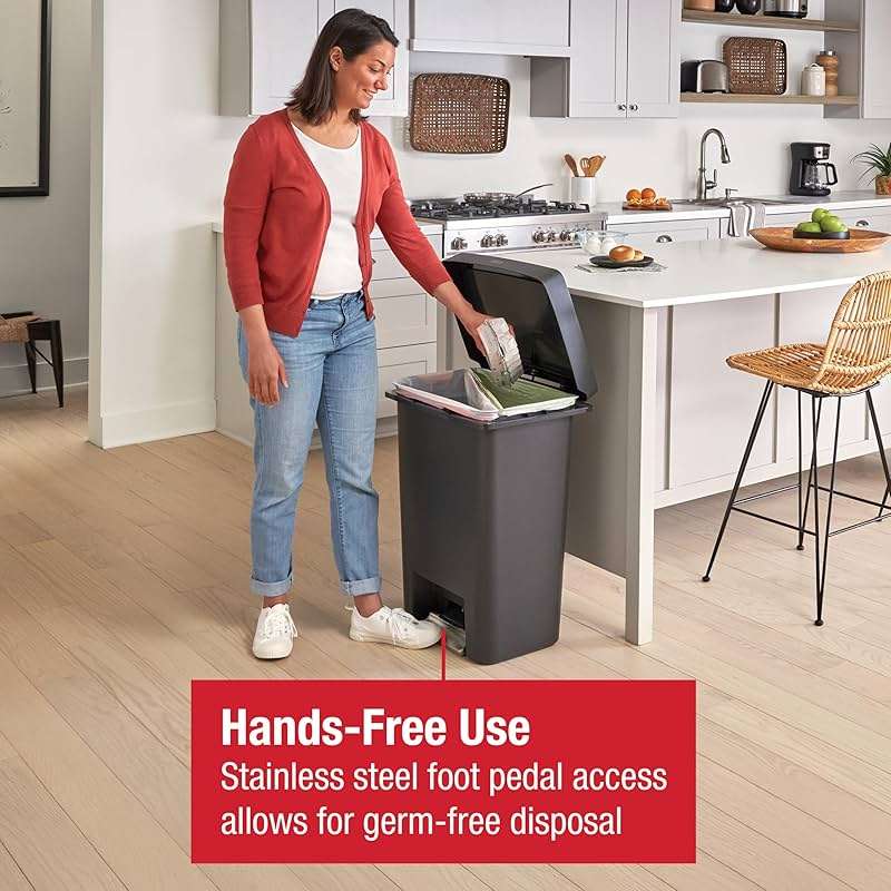 Rubbermaid High-Capacity Step-On Trash Can, 19 Gallon, Single or Dual Stream Trash or Recycling, Charcoal, Stainless-Steel Pedal, for Home/Kitchen/Garage/Apartment - Image 6
