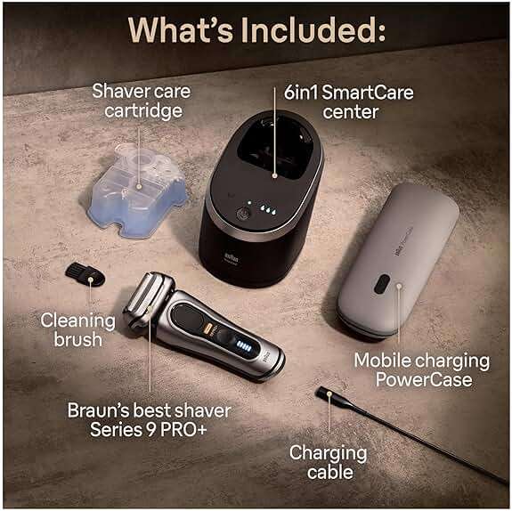 Braun Series 9 PRO+ 9577cc Electric Razor for Men, 5 Pro Shave Elements & Precision Long Hair Trimmer, 6in1 SmartCare Center, PowerCase for Mobile Charging, Wet & Dry, 60min Battery Runtime - Image 2