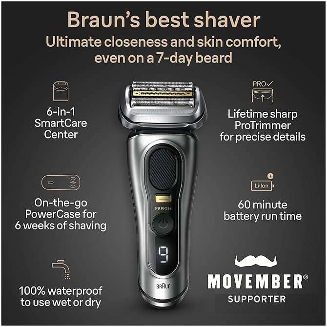 Braun Series 9 PRO+ 9577cc Electric Razor for Men, 5 Pro Shave Elements & Precision Long Hair Trimmer, 6in1 SmartCare Center, PowerCase for Mobile Charging, Wet & Dry, 60min Battery Runtime - Image 3