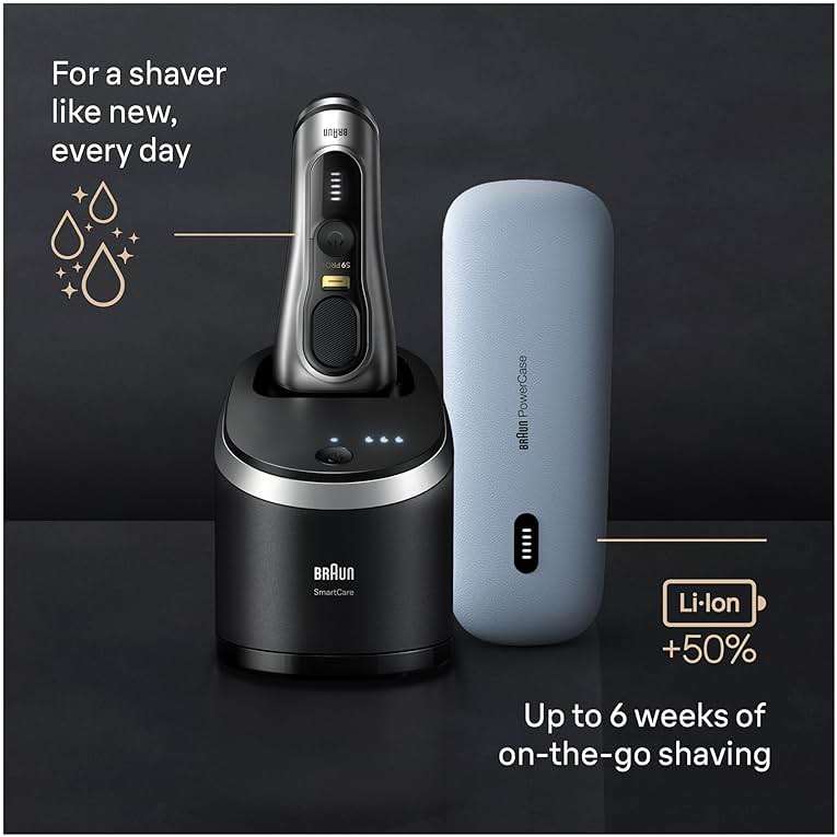 Braun Series 9 PRO+ 9577cc Electric Razor for Men, 5 Pro Shave Elements & Precision Long Hair Trimmer, 6in1 SmartCare Center, PowerCase for Mobile Charging, Wet & Dry, 60min Battery Runtime - Image 8