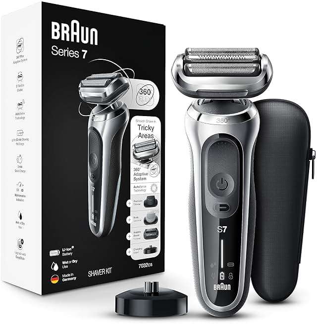 Braun Series 7 7032cs Flex Electric Razor for Men, Wet & Dry, Electric Razor, Rechargeable, Cordless Foil Shaver with Beard Trimmer and Charging Stand, Silver - Image 1