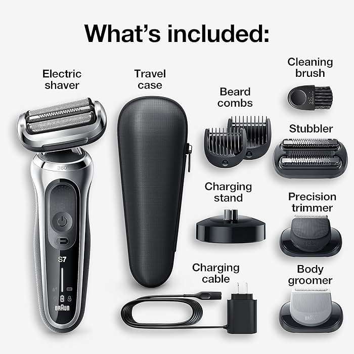 Braun Series 7 7032cs Flex Electric Razor for Men, Wet & Dry, Electric Razor, Rechargeable, Cordless Foil Shaver with Beard Trimmer and Charging Stand, Silver - Image 2