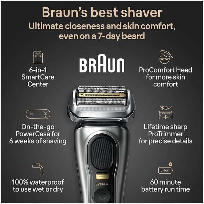 Braun Series 9 PRO+ Electric Shaver, Shaving Kit with 5 Pro Shave Elements and ProComfort Head, SmartCare Center - Image 3