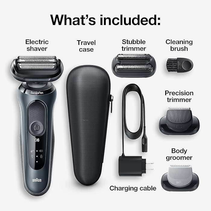 Braun Series 6 6046cs Electric Razor for Men, Wet & Dry, Electric Razor, Rechargeable, Cordless Foil Shaver with Charging Stand, Travel Case and Precision Trimmer, Black - Image 2