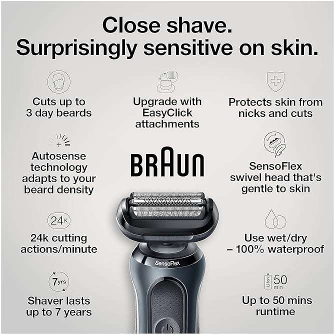 Braun Series 6 6046cs Electric Razor for Men, Wet & Dry, Electric Razor, Rechargeable, Cordless Foil Shaver with Charging Stand, Travel Case and Precision Trimmer, Black - Image 3