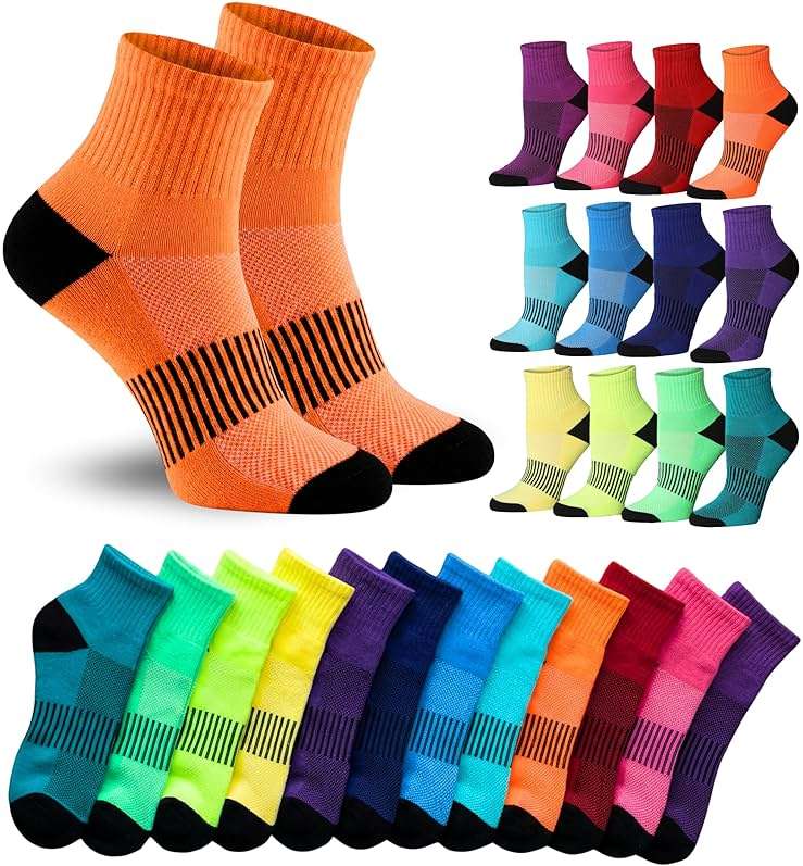 Tipi Toe Women's Athletic Quarter Socks - Cushioned Sole & Arch Support Mesh Ventilation Running Sports Colorful Sock 12-pack - Image 6
