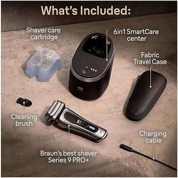 Braun Series 9 PRO+ Electric Razor for Men, 5 Pro Shave Elements & Precision Long Hair Trimmer, 6in1 SmartCare Center, Wet & Dry Electric Shaver for Smooth Skin with 60min Battery Runtime, 9567cc - Image 2