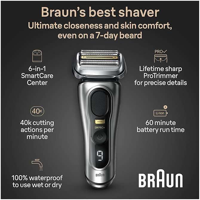 Braun Series 9 PRO+ Electric Razor for Men, 5 Pro Shave Elements & Precision Long Hair Trimmer, 6in1 SmartCare Center, Wet & Dry Electric Shaver for Smooth Skin with 60min Battery Runtime, 9567cc - Image 3