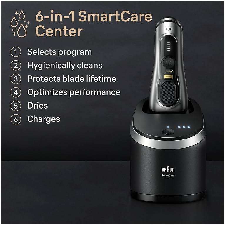 Braun Series 9 PRO+ Electric Razor for Men, 5 Pro Shave Elements & Precision Long Hair Trimmer, 6in1 SmartCare Center, Wet & Dry Electric Shaver for Smooth Skin with 60min Battery Runtime, 9567cc - Image 5