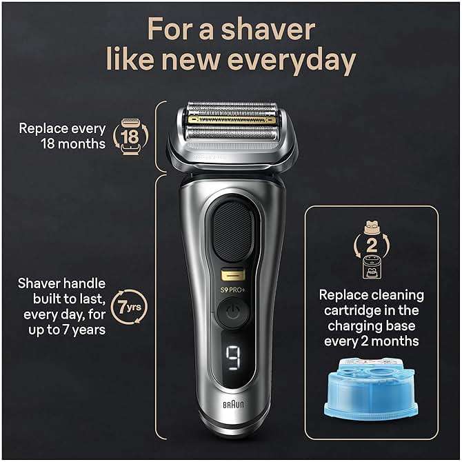 Braun Series 9 PRO+ Electric Razor for Men, 5 Pro Shave Elements & Precision Long Hair Trimmer, 6in1 SmartCare Center, Wet & Dry Electric Shaver for Smooth Skin with 60min Battery Runtime, 9567cc - Image 7