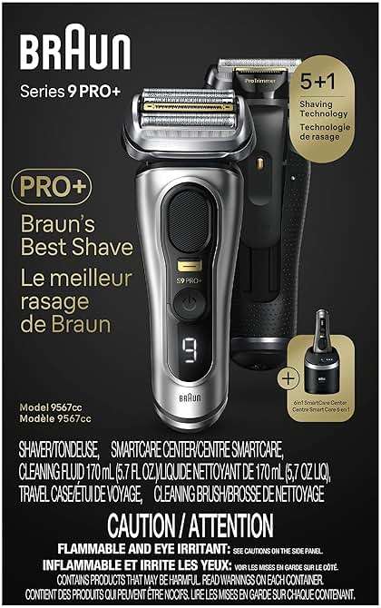Braun Series 9 PRO+ Electric Razor for Men, 5 Pro Shave Elements & Precision Long Hair Trimmer, 6in1 SmartCare Center, Wet & Dry Electric Shaver for Smooth Skin with 60min Battery Runtime, 9567cc - Image 8