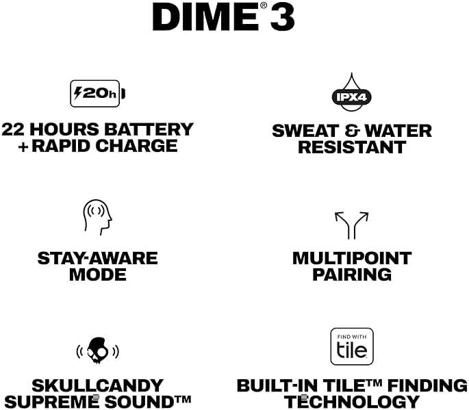 Skullcandy Dime 3 Wireless Earbuds, Bluetooth Headphones, Noise Isolating Fit, Up to 20 Hours Battery, Microphone for iPhone Android, Easy Carry with Integrated Lanyard - True Black - Image 10