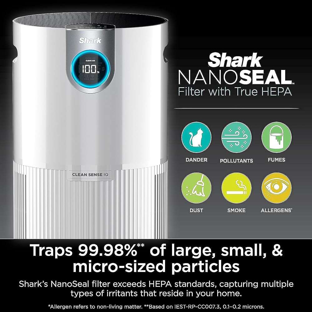 SHARK UA205 Nanoseal HEPA Air Purifier MAX with Clean Sense, Covers 1350 Sq Ft, XL Room, White (Renewed) - Image 2