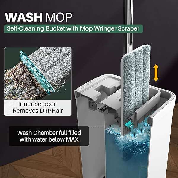 JOYMOOP Mop and Bucket Set with Wringer, Flat Mops for Floor Cleaning, Wall Mop Cleaner with Long Handle, Hardwood Floor Mop with 4 Microfiber Pads - Image 3