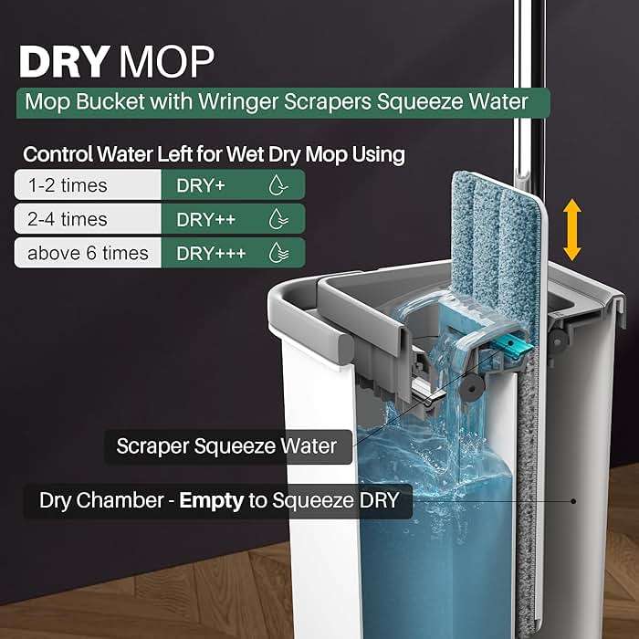 JOYMOOP Flat Mop System, Microfiber Mop and Bucket Set, White, Hands-Free Floor Cleaning System with Wringer, Wet and Dry Use, 60" Handle, Includes 4 Reusable Pads - Image 4