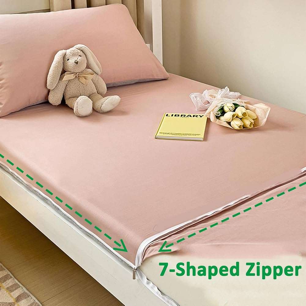 Japanese Floor Mattress Cover with Zipper,100% Cotton Cover for Traditional Shikibuton Futon Mattress, Futon Mattress Protective Cover,Reversible Washable,Pink2,Full/120x200cm - Image 4