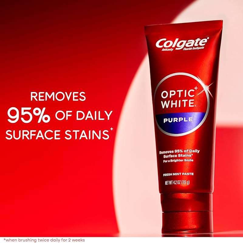 Colgate Optic White Purple Toothpaste for Teeth Whitening, Helps Remove Surface Stains and Polishes Teeth, Enamel-Safe Mint Paste, 4.2 oz - Image 2