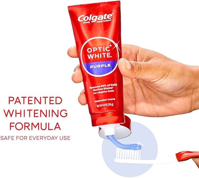 Colgate Optic White Purple Toothpaste for Teeth Whitening, Helps Remove Surface Stains and Polishes Teeth, Enamel-Safe Mint Paste, 4.2 oz - Image 6