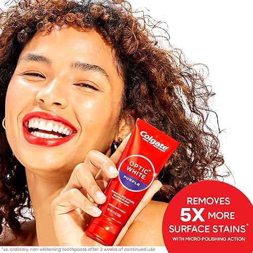 Colgate Optic White Purple Toothpaste for Teeth Whitening, Helps Remove Surface Stains and Polishes Teeth, Enamel-Safe Mint Paste, 4.2 oz - Image 7