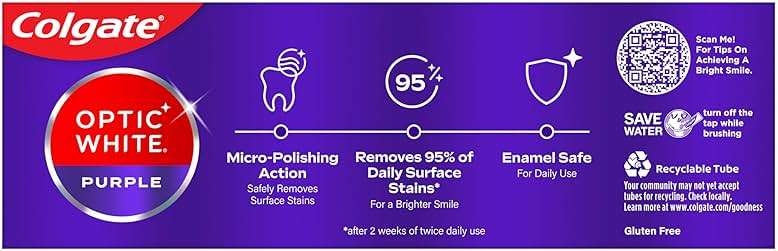 Colgate Optic White Purple Toothpaste for Teeth Whitening, Helps Remove Surface Stains and Polishes Teeth, Enamel-Safe Mint Paste, 4.2 oz - Image 10