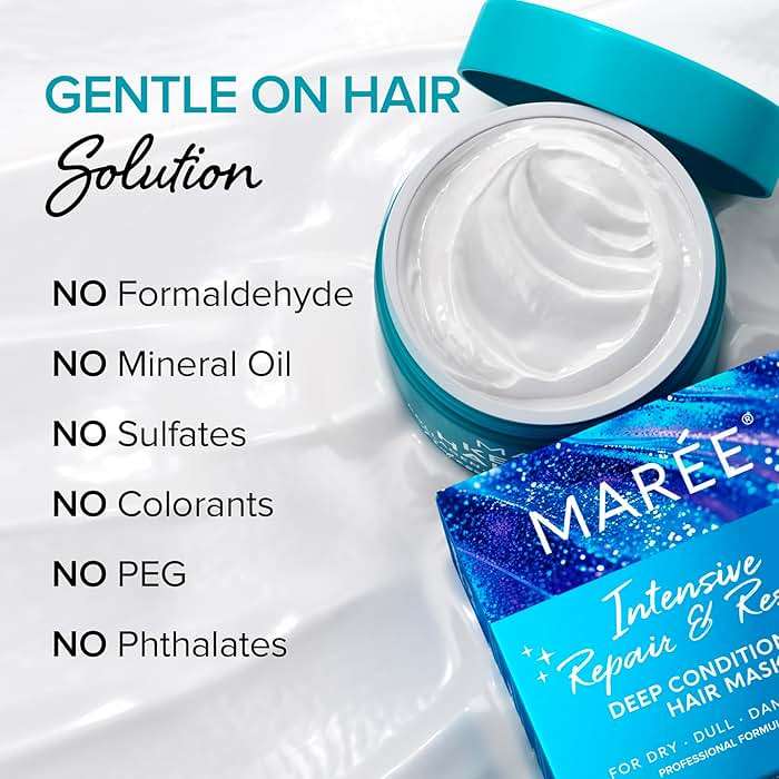 MAREE Deep Conditioning Hair Mask for Damaged Hair Treatment – Keratin Hair Care for Hydrating Growth Repair Moisturizing – Dry Curly Color Refreshing – 10 Fl Oz, White - Image 4