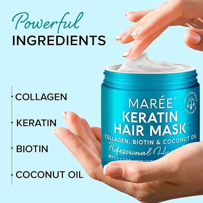 MAREE Deep Conditioning Hair Mask for Damaged Hair Treatment – Keratin Hair Care for Hydrating Growth Repair Moisturizing – Dry Curly Color Refreshing – 10 Fl Oz, White - Image 5
