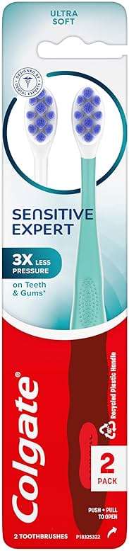 Colgate Sensitive Expert Ultra Soft Sensitive Toothbrush Pack, Extra Soft Toothbrush for Sensitive Gums and Teeth, Gently Cleans Teeth and Gums, 2 Pack - Image 1