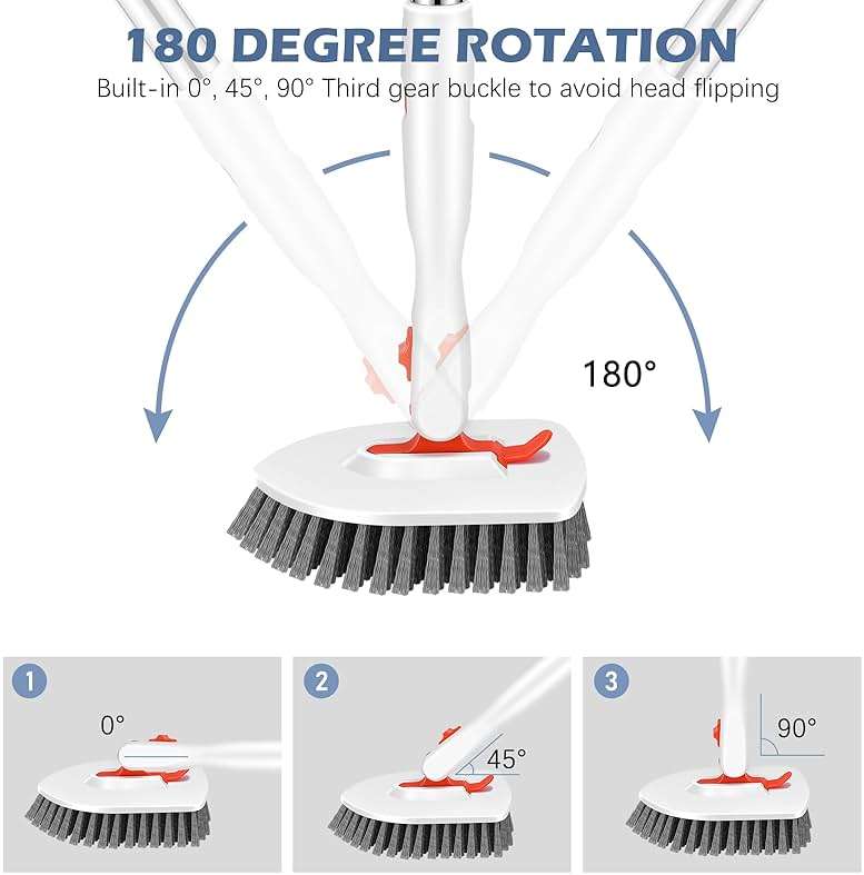 SetSail Tile Tub Scrubber Brush 3-in-1 Shower Scrubber with Long Handle | with 3 Detachable Replacement Brush Head, Multi-Angle Cleaning Locks at 45°, 90°, 180° for Bathroom Kitchen Walls Tub Tile - Image 3