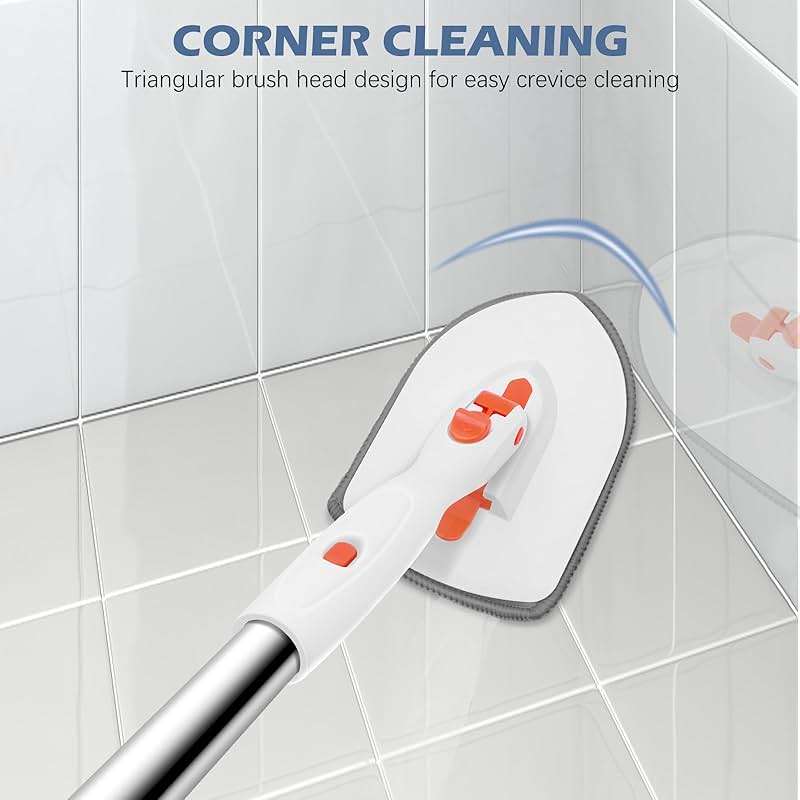 SetSail Tile Tub Scrubber Brush 3-in-1 Shower Scrubber with Long Handle | with 3 Detachable Replacement Brush Head, Multi-Angle Cleaning Locks at 45°, 90°, 180° for Bathroom Kitchen Walls Tub Tile - Image 5