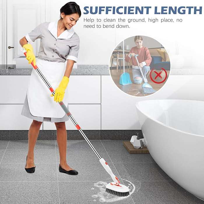 SetSail Tile Tub Scrubber Brush 3-in-1 Shower Scrubber with Long Handle | with 3 Detachable Replacement Brush Head, Multi-Angle Cleaning Locks at 45°, 90°, 180° for Bathroom Kitchen Walls Tub Tile - Image 7
